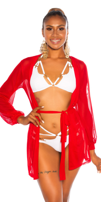 long sleeved cover-up with belt Red